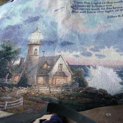 " Thomas Kinkade Knitted Scene Flag," I ma the light of the World".