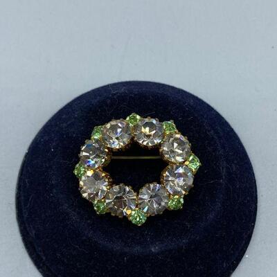 Small Sparkly Smoke & Green Rhinestone Brooch YD#011-1120-00145