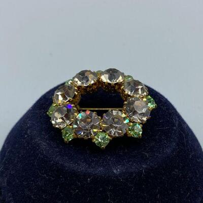 Small Sparkly Smoke & Green Rhinestone Brooch YD#011-1120-00145