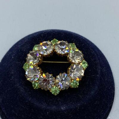 Small Sparkly Smoke & Green Rhinestone Brooch YD#011-1120-00145