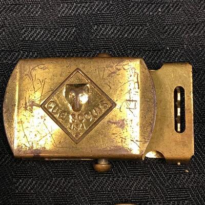 Lot of Cub Scous Accoutrements; pins, belt buckles, patches