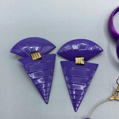 3 Pairs of Purple 80s Retro Earrings YD#011-1120-00167