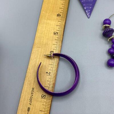 3 Pairs of Purple 80s Retro Earrings YD#011-1120-00167