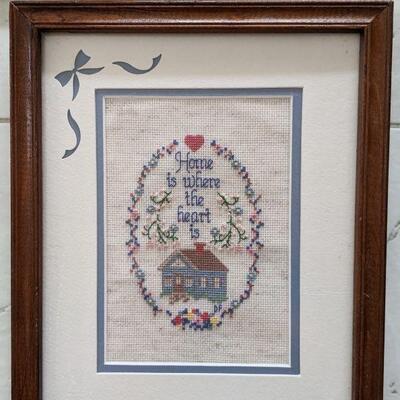Lot # 10 s-Vintage Counted Cross Stitch in Wooden Frame HOME IS WHERE THE HEART IS