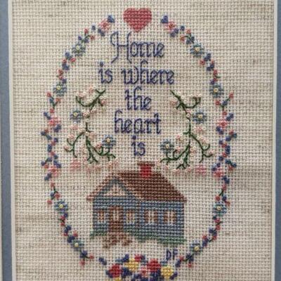 Lot # 10 s-Vintage Counted Cross Stitch in Wooden Frame HOME IS WHERE THE HEART IS
