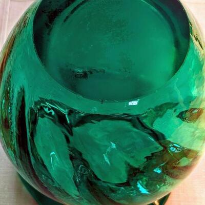 Lot # 11 s -Emerald Green handblown glass flower vase 