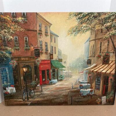 Lot # 22 -Small Canvas Print Small Town Shops Scene Pub Cafe