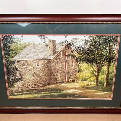 Lot # 24 -Large Old Stone Cabin framed Print Mill stones