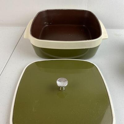 Lot # 40 -Vintage Olive Green Thermos Set & Casserole Dish