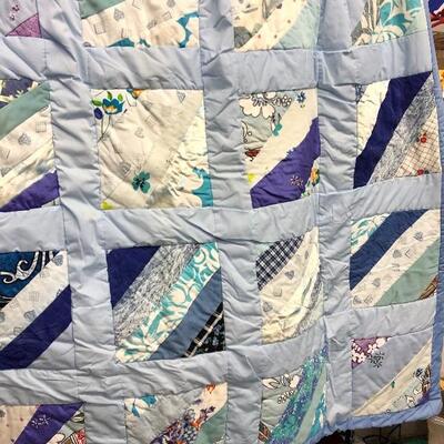 Handmade Quilt multicolored blues & purples 5 feet x 5 feet