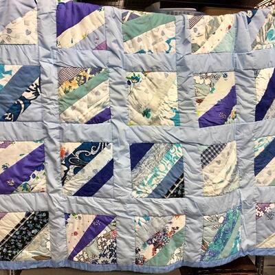 Handmade Quilt multicolored blues & purples 5 feet x 5 feet