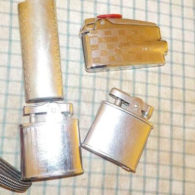 3- Vintage Cigarette Lighters and hand made lighter cover.