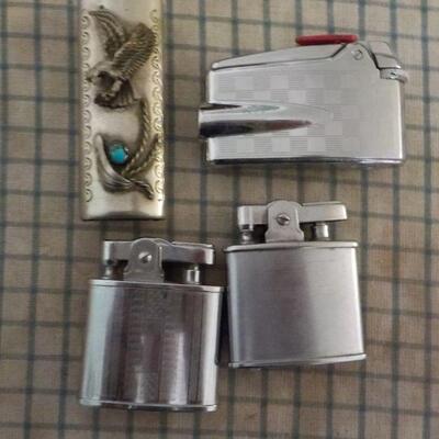 3- Vintage Cigarette Lighters and hand made lighter cover.