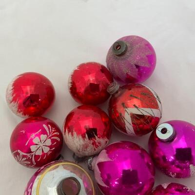 (107) Vintage | Twelve Pink & Red Ornaments | Shiny Brite & W. Germany