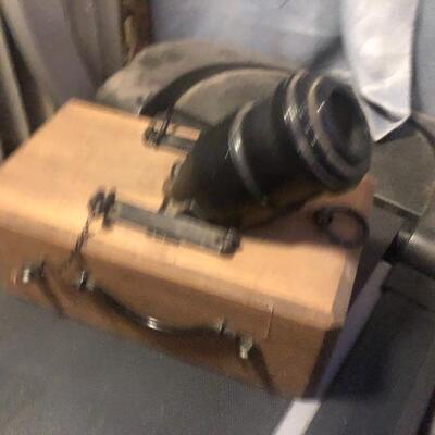 Vintage Fcoehorn mortar, 2 1/4â€  bore With carved wood chassis, Handles