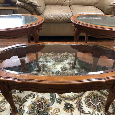 L6: Set of Three Glasstop End/Coffee Tables