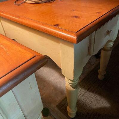 L86: Two Cream and Maple End Tables