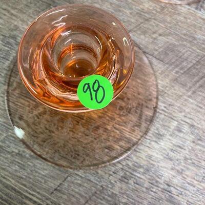 L98: Pair of Vintage Pink Depression Glass Candlesticks.