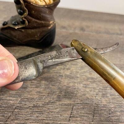 L126: Vintage Leather Baby Shoes and Vintage Straight Blade