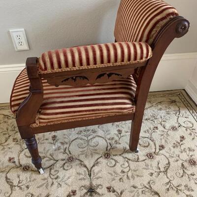Antique Corner chair Nice Fabric and Lots of Detail in Woodwork, see Description!!!