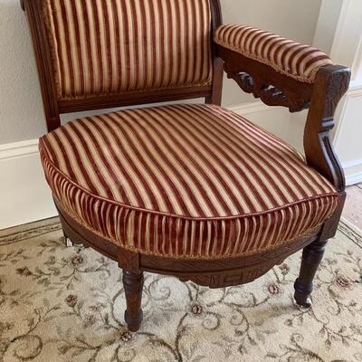 Antique Corner chair Nice Fabric and Lots of Detail in Woodwork, see Description!!!