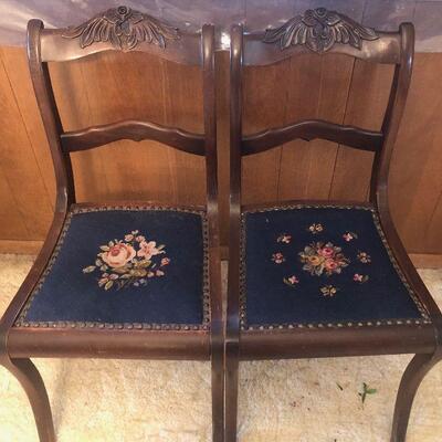 #140 Pair of Mahogany Needle Point Chairs 