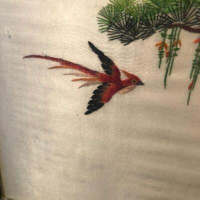 #167 Embroidered Silk Panel Peacock & Phoenix 