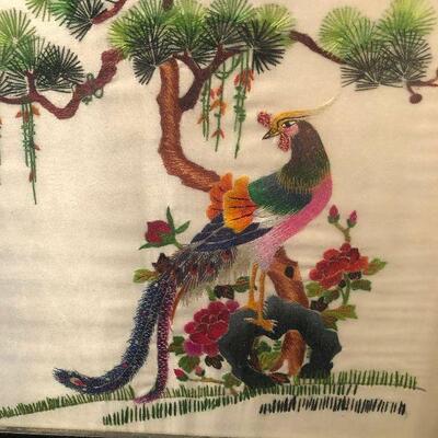 #167 Embroidered Silk Panel Peacock & Phoenix 