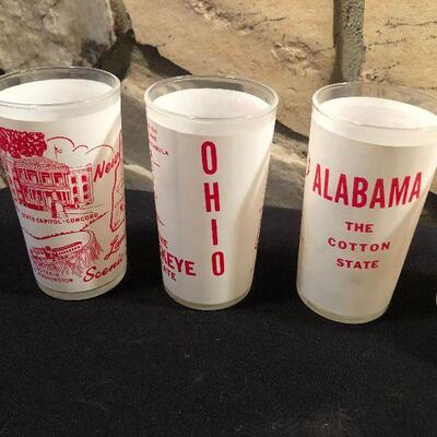 #177 (6) STATE Red & White Collector Glasses 