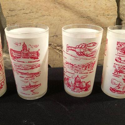 #177 (6) STATE Red & White Collector Glasses 