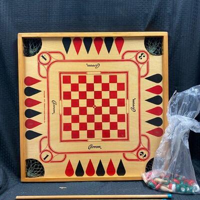Vintage Double Sided Carrom Game Board In Box