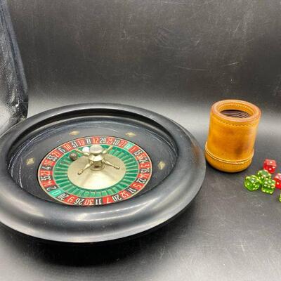Mini Tabletop Roulette Wheel and Vintage Dice w/ Shaker Cup