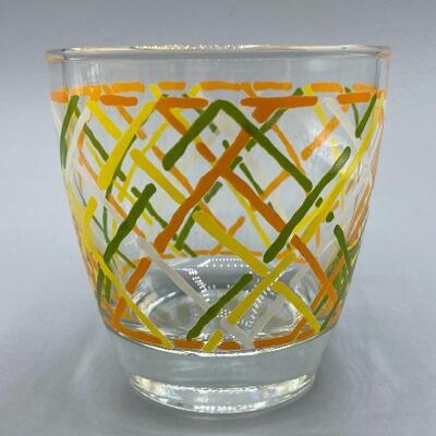 Set of 4 MidCentury Libbey Highball Glasses Green Orange Yellow Basket Pattern YD#011-1120-