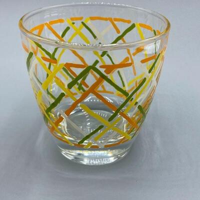 Set of 4 MidCentury Libbey Highball Glasses Green Orange Yellow Basket Pattern YD#011-1120-