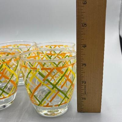 Set of 4 MidCentury Libbey Highball Glasses Green Orange Yellow Basket Pattern YD#011-1120-