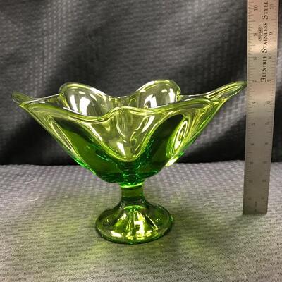 Green Glass Fluted Candy Bowl