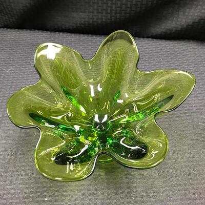 Green Glass Fluted Candy Bowl