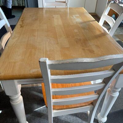 215: White and Oak Top Farm Table and Chairs