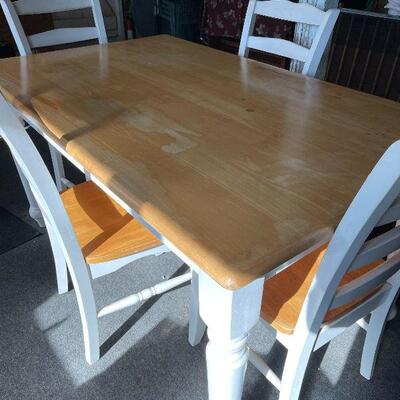 215: White and Oak Top Farm Table and Chairs