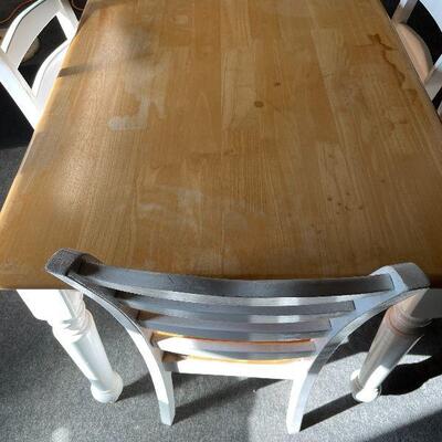 215: White and Oak Top Farm Table and Chairs