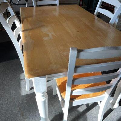 215: White and Oak Top Farm Table and Chairs