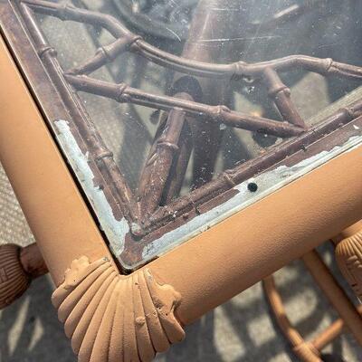 224: Metal and Glass outdoor Table and Chairs and Umbrella