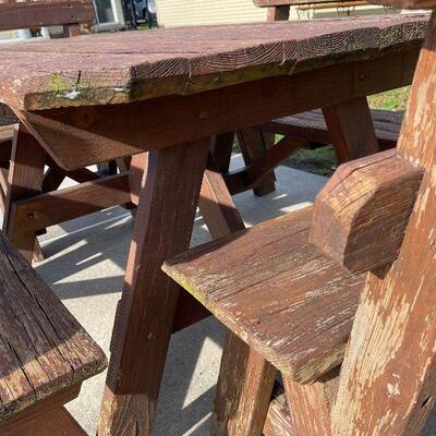 225: Wood Picnic Table, Two Benches and Two Chairs