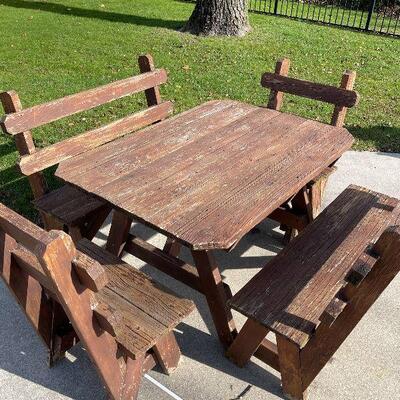 225: Wood Picnic Table, Two Benches and Two Chairs