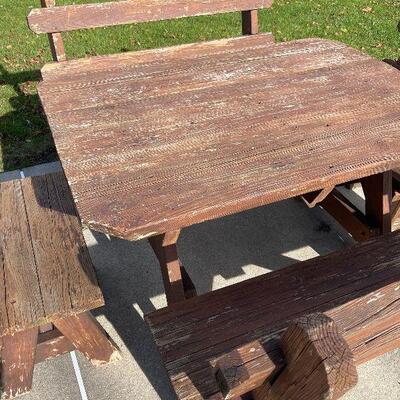 225: Wood Picnic Table, Two Benches and Two Chairs