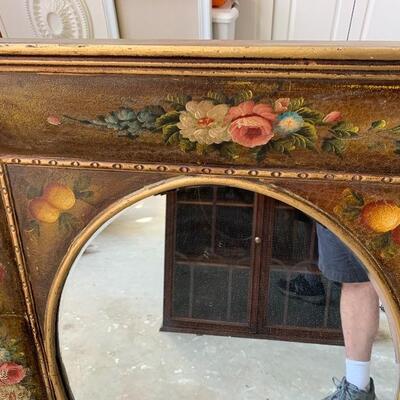 Awesome vintage Hand Painted Oval Beveled Mirror in Rectangular Frame
