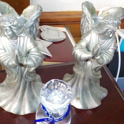 2 Pewter Angels and xmas gift bottle.