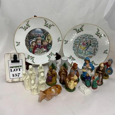(157) Nativity Pieces & 2 Royal Daulton Plates