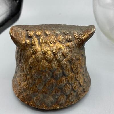 Vintage Owl Head Top Lidded Glass Apothecary Candy Jar 