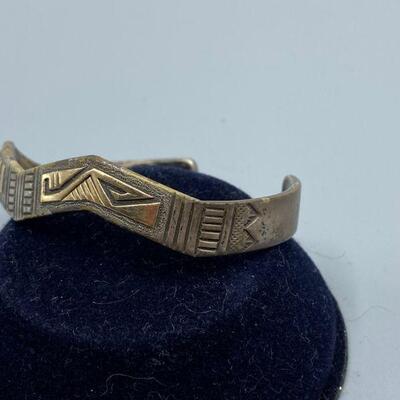Old Pawn Navajo 14k Sterling Silver Southwestern Cuff Bracelet Signed JT Jack Tom